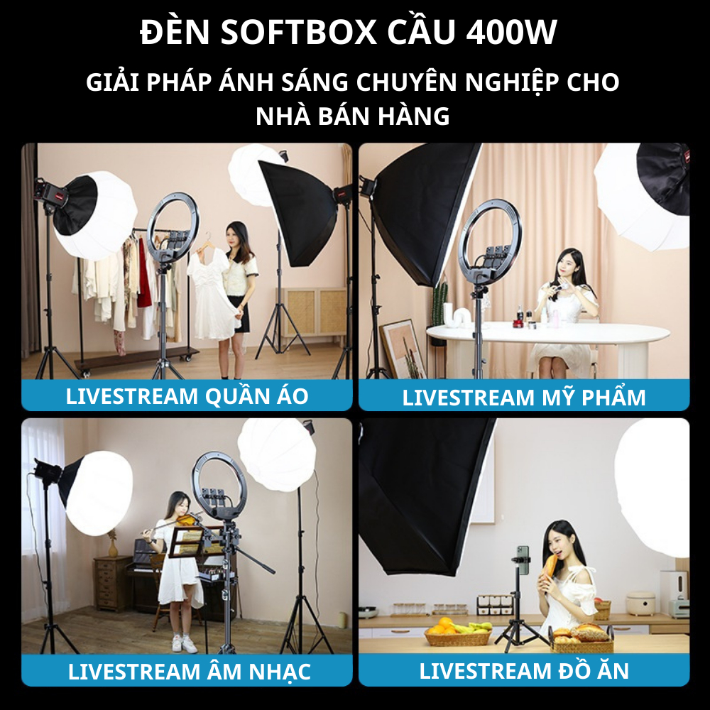 Đèn Studio Softbox cầu chụp ảnh quay phim livestream chuyên nghiệp hỗ trợ sáng