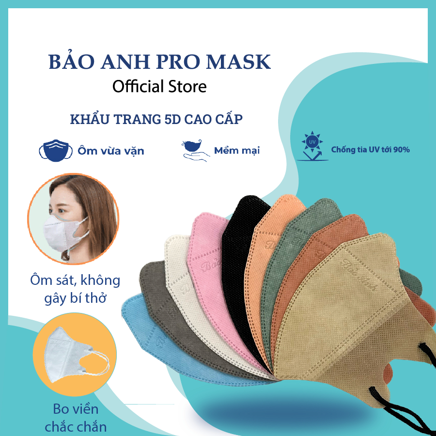 Túi 10 Cái Khẩu Trang 5D Mask Bảo Anh Pro Mask kháng khuẩn, chống tia UV cao cấp