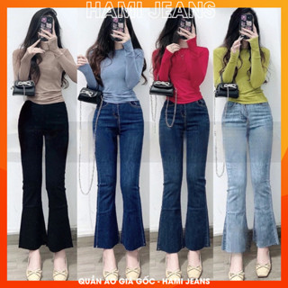 Quần jean nữ ống loe lỡ co giãn lưng siêu cao quần bò loe 9 tấc co giãn
