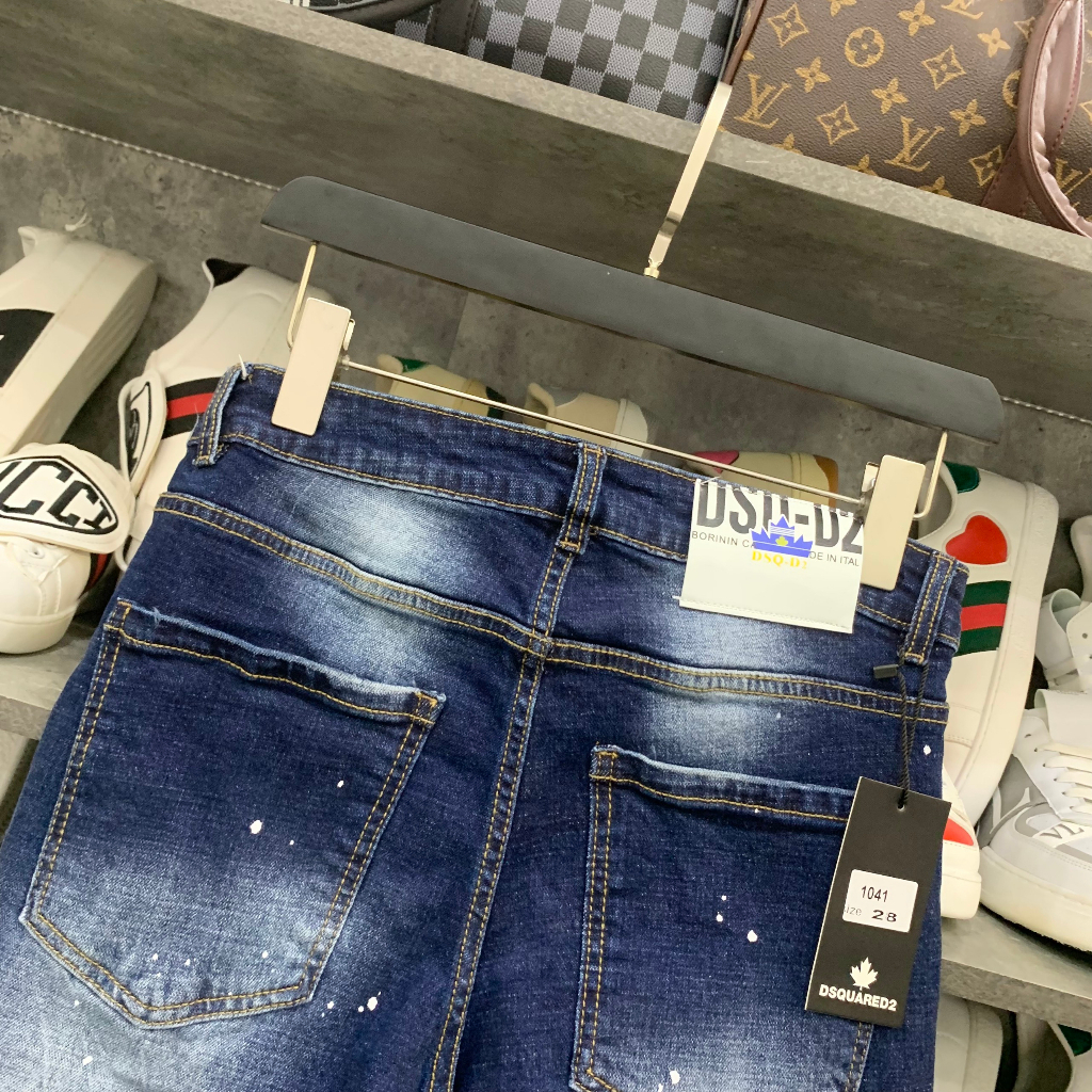 Quần jean nam DSQ2 biker slimfit Quần bò nam xanh trơn thêu 2 khoá zip dọc eo phối mài xước đơn giản basic