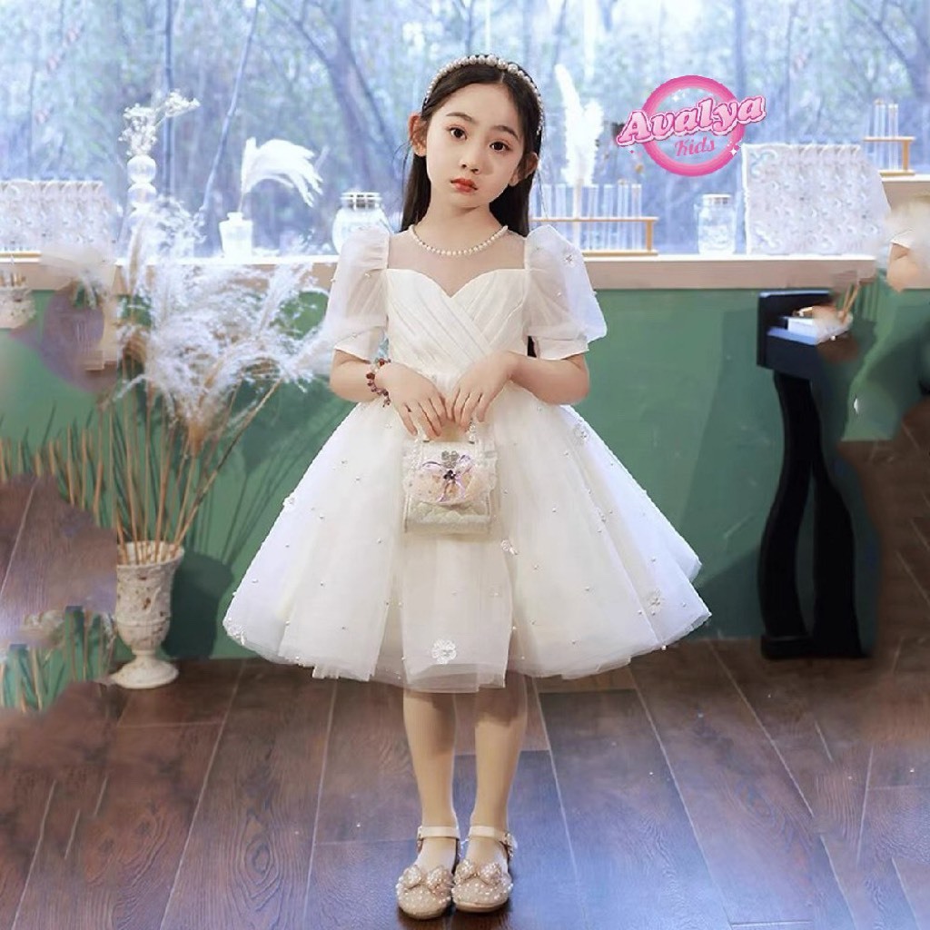 Đầm công chúa Avalya Kids Trắng Đính Ngọc Hoa Thêu cao cấp - váy bé gái cao cấp 8 - 42kg  - MT01