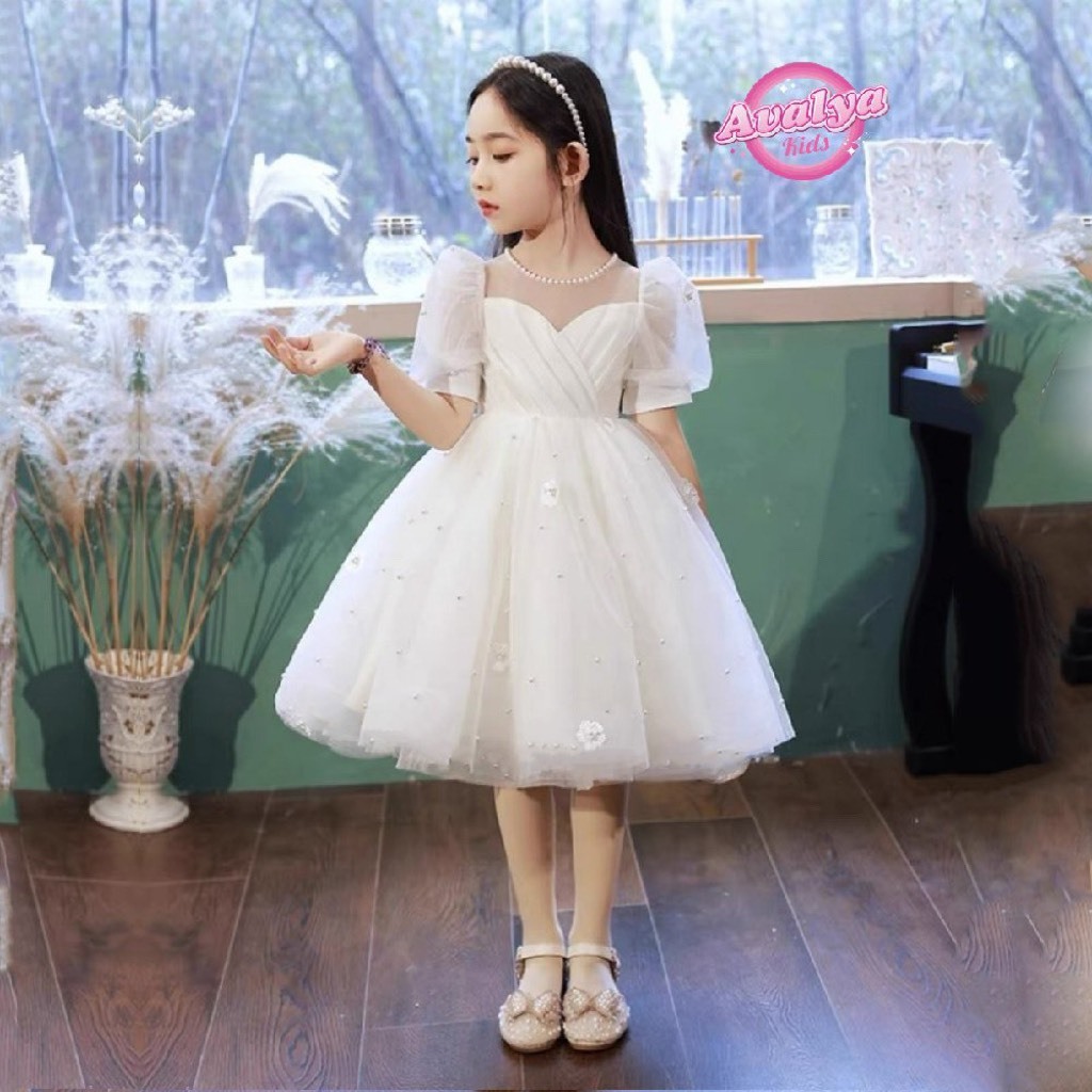 Đầm công chúa Avalya Kids Trắng Đính Ngọc Hoa Thêu cao cấp - váy bé gái cao cấp 8 - 42kg  - MT01