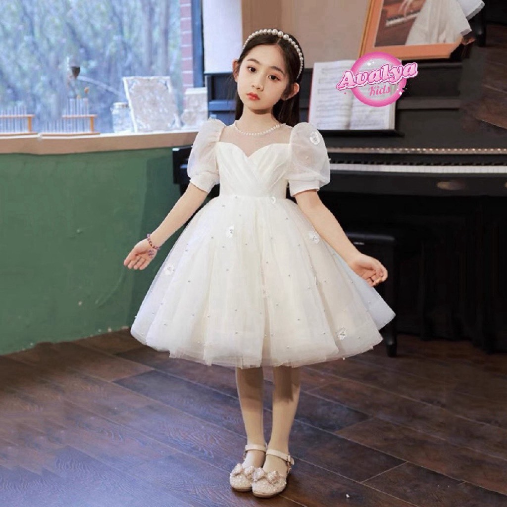 Đầm công chúa Avalya Kids Trắng Đính Ngọc Hoa Thêu cao cấp - váy bé gái cao cấp 8 - 42kg  - MT01