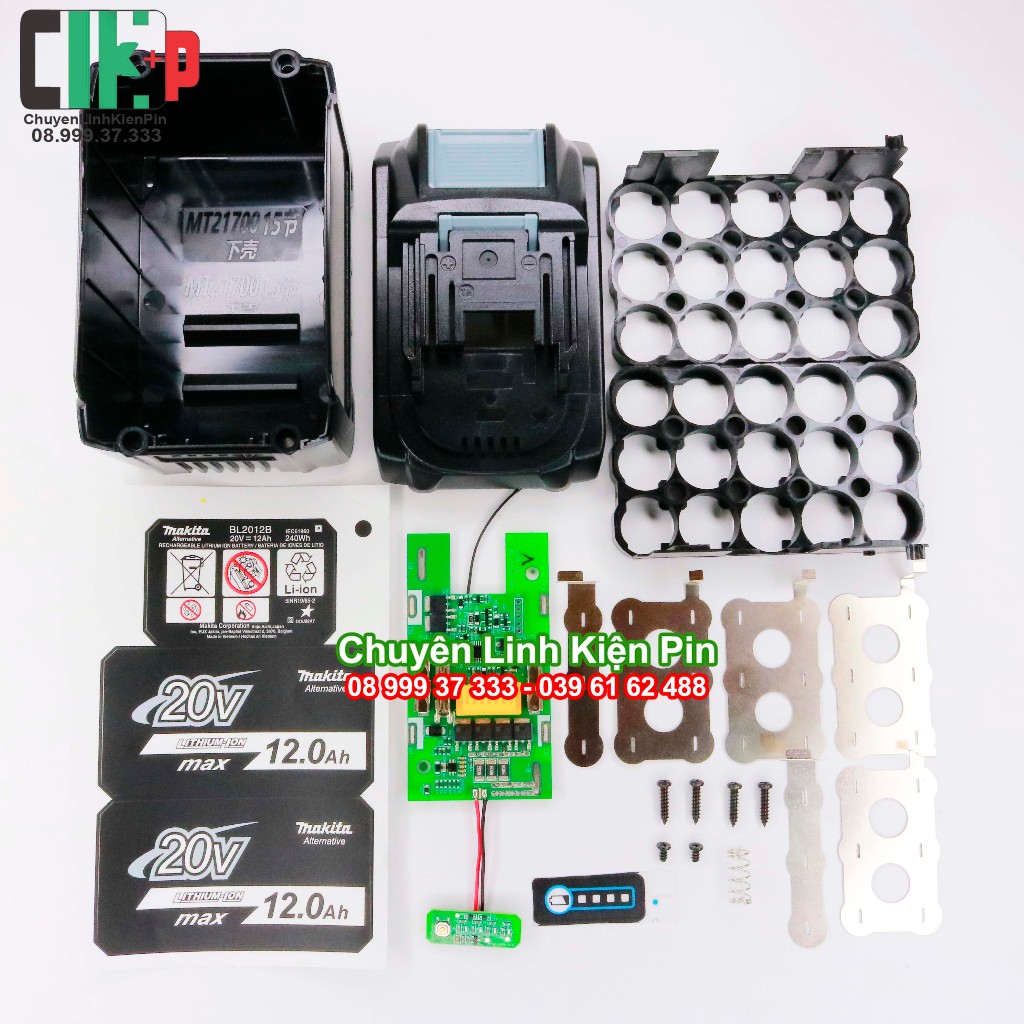 Vỏ mạch thay thế pin Makita 20 12Ah Bầu lắp 15 cell 21700 Nhận sạc zin, kèm kẽm