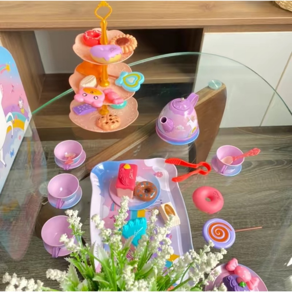 Đồ chơi tiệc trà bánh Pony đáng yêu cho bé, có bộ ấm chén và tháp bánh xinh xắn bằng nhôm siêu bền cho bé