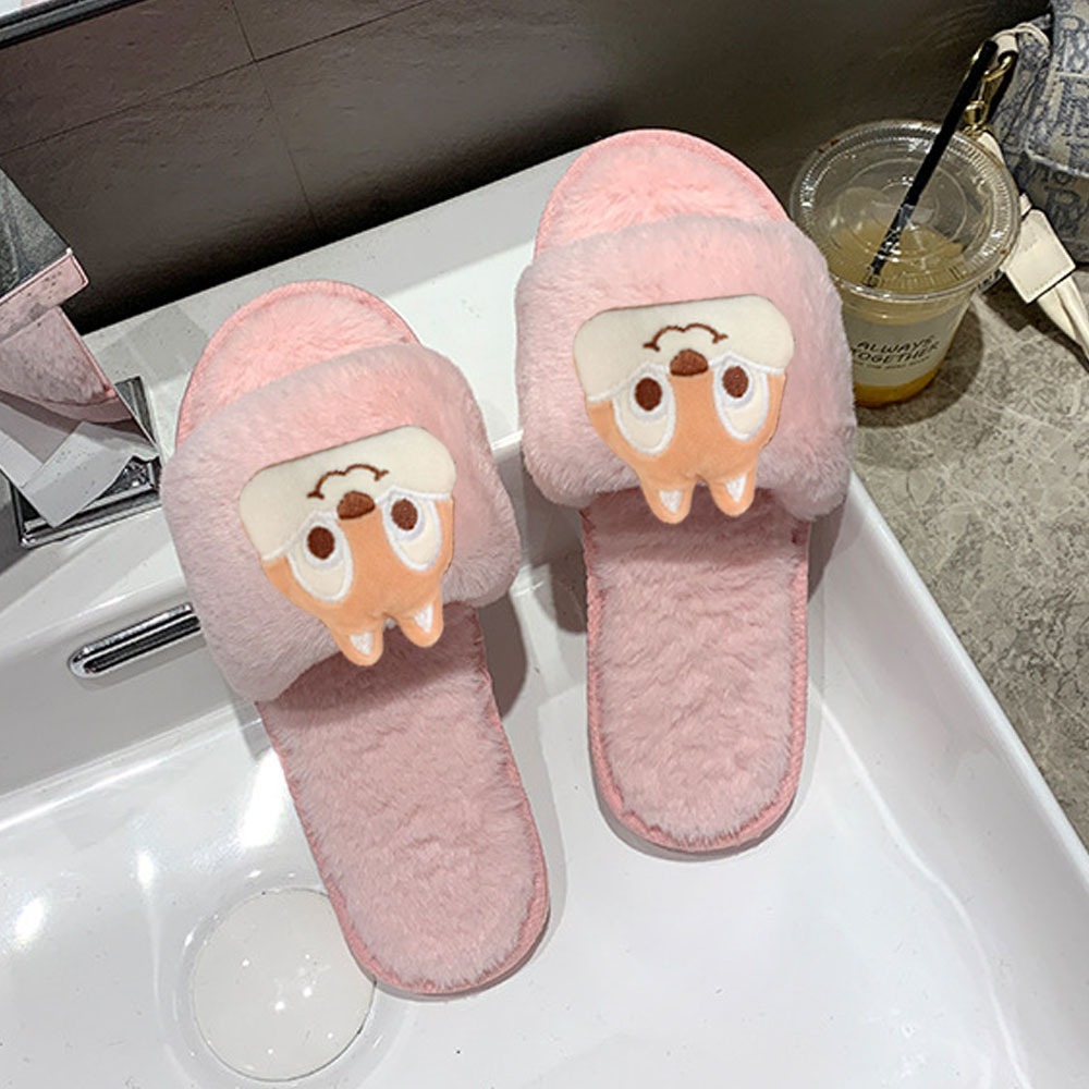 Dép lông thỏ Hình chó MOCHI, siêu êm chân, dạng bánh mì quai ngang, mang trong nhà, văn phòng