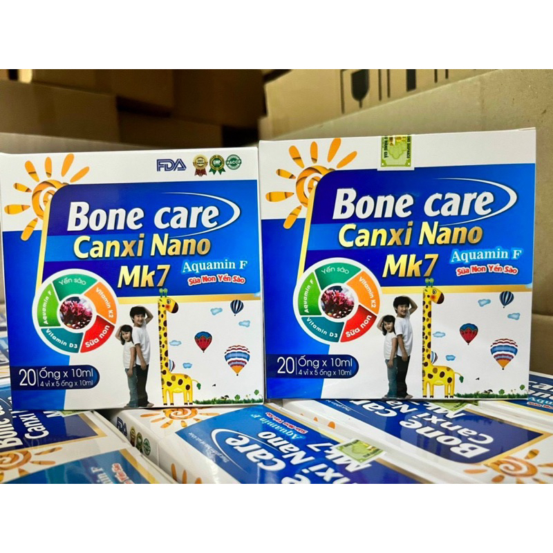 siro canxi nano k2- Hộp 20 ống Bone care CANXI NANO MK7 Aquamin F sữa non yến sào - Bổ sung canxi D3 K2 Mk7 cho trẻ