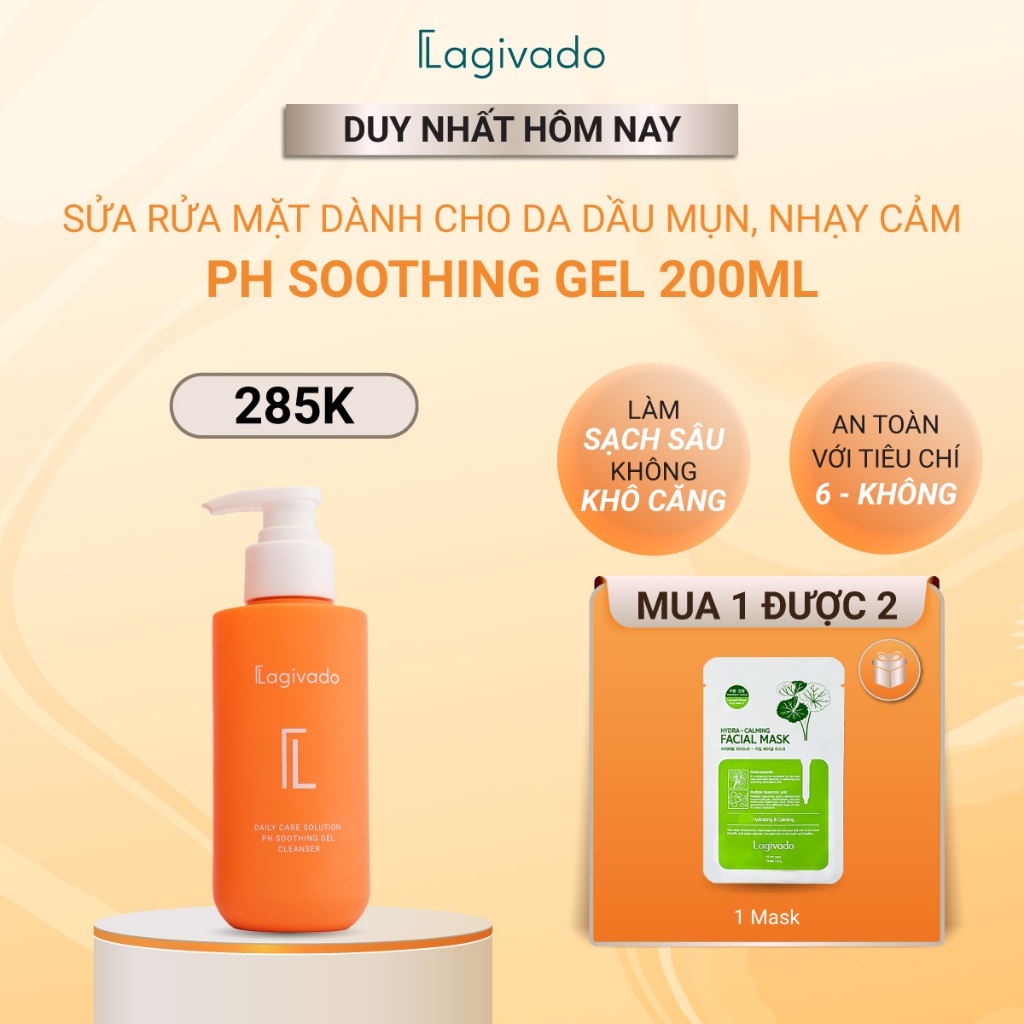 Sữa rửa mặt dành cho da dầu mụn, nhạy cảm Lagivado PH Soothing Gel Cleanser dịu nhẹ 200 ml