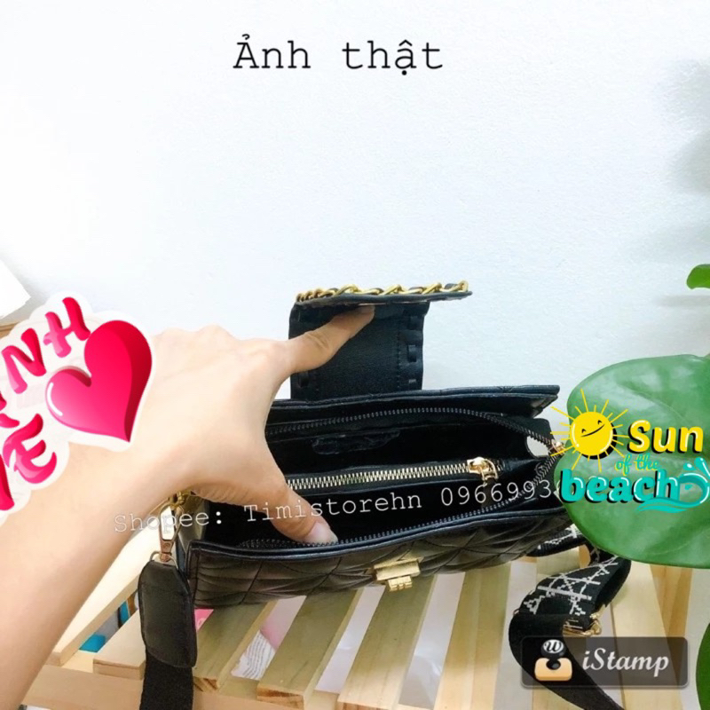 Túi đeo chéo túi đựng điện thoại khoá hình vuông tráng gương thiết kế đơn giản thời trang