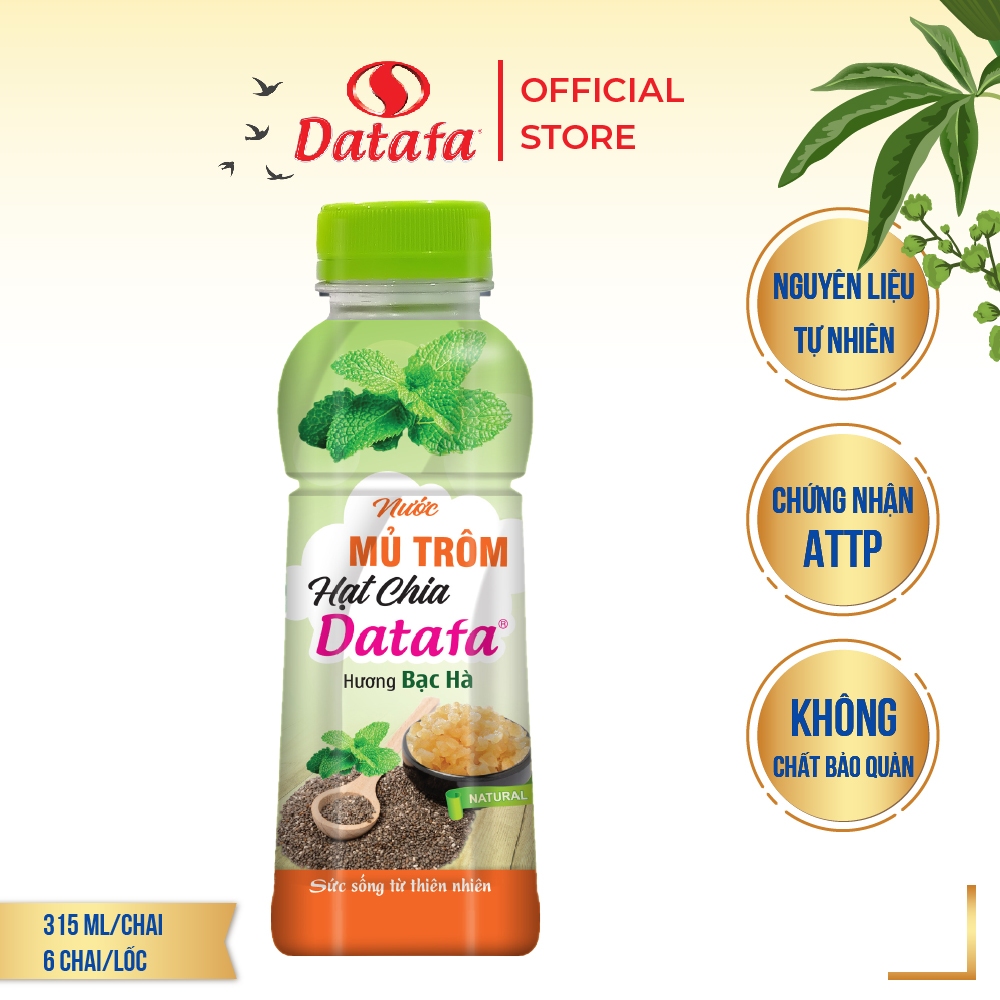 Nước Mủ Trôm Hạt Chia Datafa Hương Bạc Hà - Lốc 6 Chai 315ml