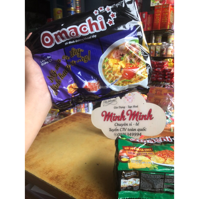 Combo 5 Gói Mì Tôm Omachi Xốt Bò Hầm, Sườn Hầm, Spaghetti, Tôm chua cay 80g
