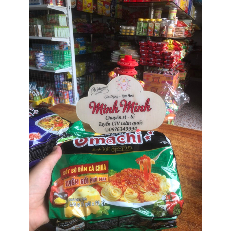 Combo 5 Gói Mì Tôm Omachi Xốt Bò Hầm, Sườn Hầm, Spaghetti, Tôm chua cay 80g