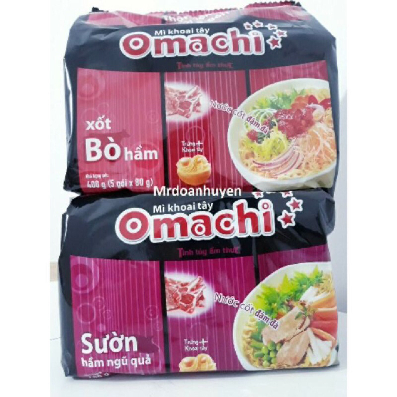 Combo 5 Gói Mì Tôm Omachi Xốt Bò Hầm, Sườn Hầm, Spaghetti, Tôm chua cay 80g