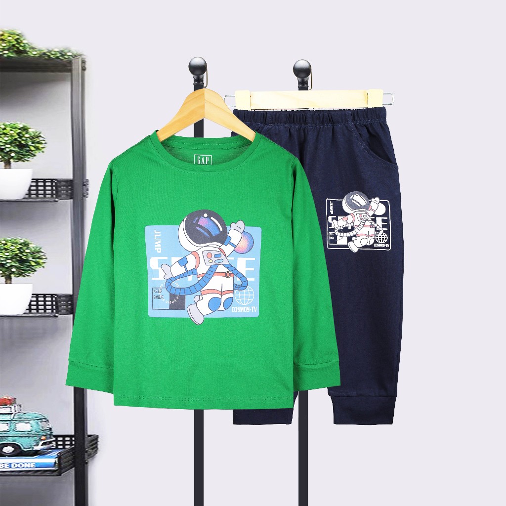 B005-Bộ bé trai tay dài 2-8, chất liệu cotton mềm mịn cho bé có số kí từ 11-28kg