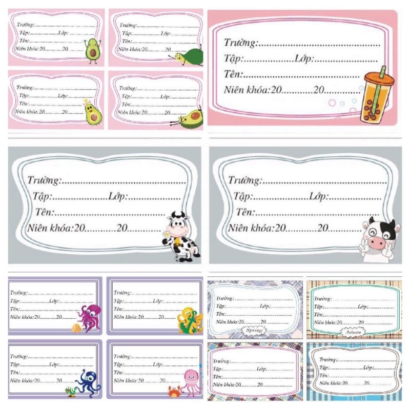 Xấp 10 nhãn vở dễ thương xinh xắn - Giấy Nhãn Trơn, Nhãn Thú Dễ Thương - Nhãn Dán giá rẻ