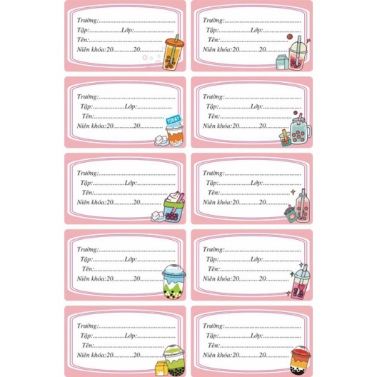 Xấp 10 nhãn vở dễ thương xinh xắn - Giấy Nhãn Trơn, Nhãn Thú Dễ Thương - Nhãn Dán giá rẻ