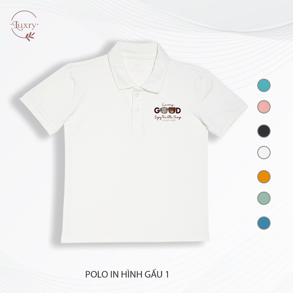 Áo polo cho bé in hình gấu đáng yêu chất vải mát mẻ thương hiệu Luxry