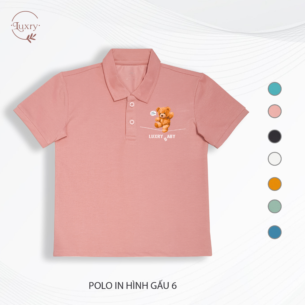 Áo polo cho bé in hình gấu đáng yêu chất vải mát mẻ thương hiệu Luxry