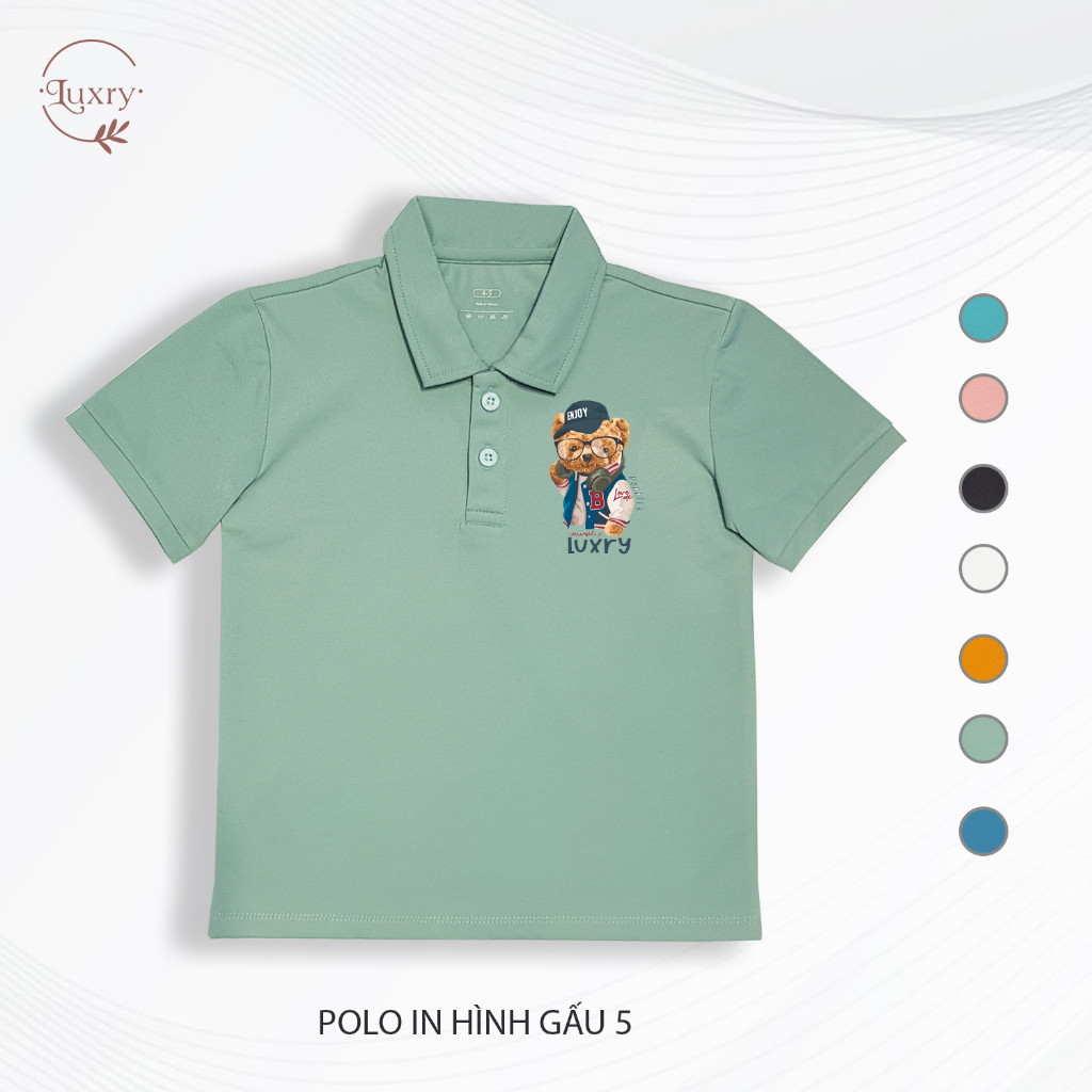 Áo polo cho bé in hình gấu đáng yêu chất vải mát mẻ thương hiệu Luxry