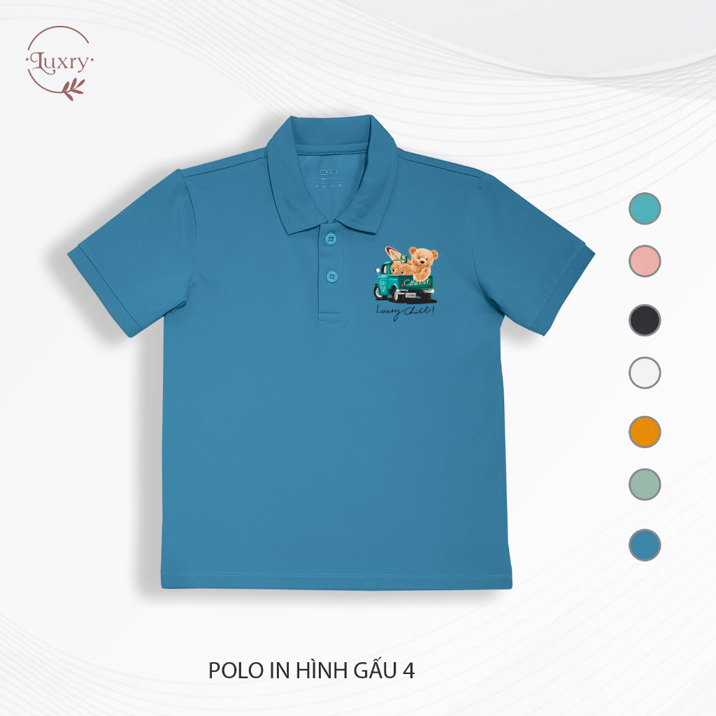 Áo polo cho bé in hình gấu đáng yêu chất vải mát mẻ thương hiệu Luxry