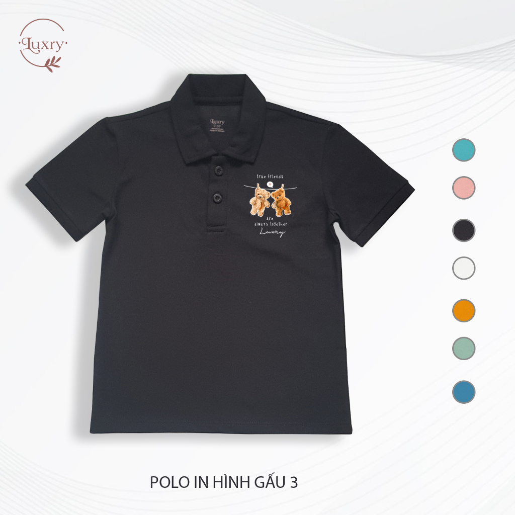 Áo polo cho bé in hình gấu đáng yêu chất vải mát mẻ thương hiệu Luxry