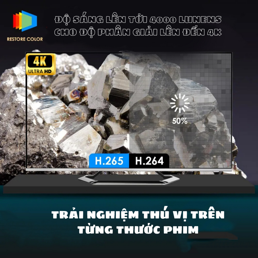 Máy chiếu mini KAW-K650 Kết nối điện thoại, máy tính, HĐH Androi, Bảo hành chính hãng