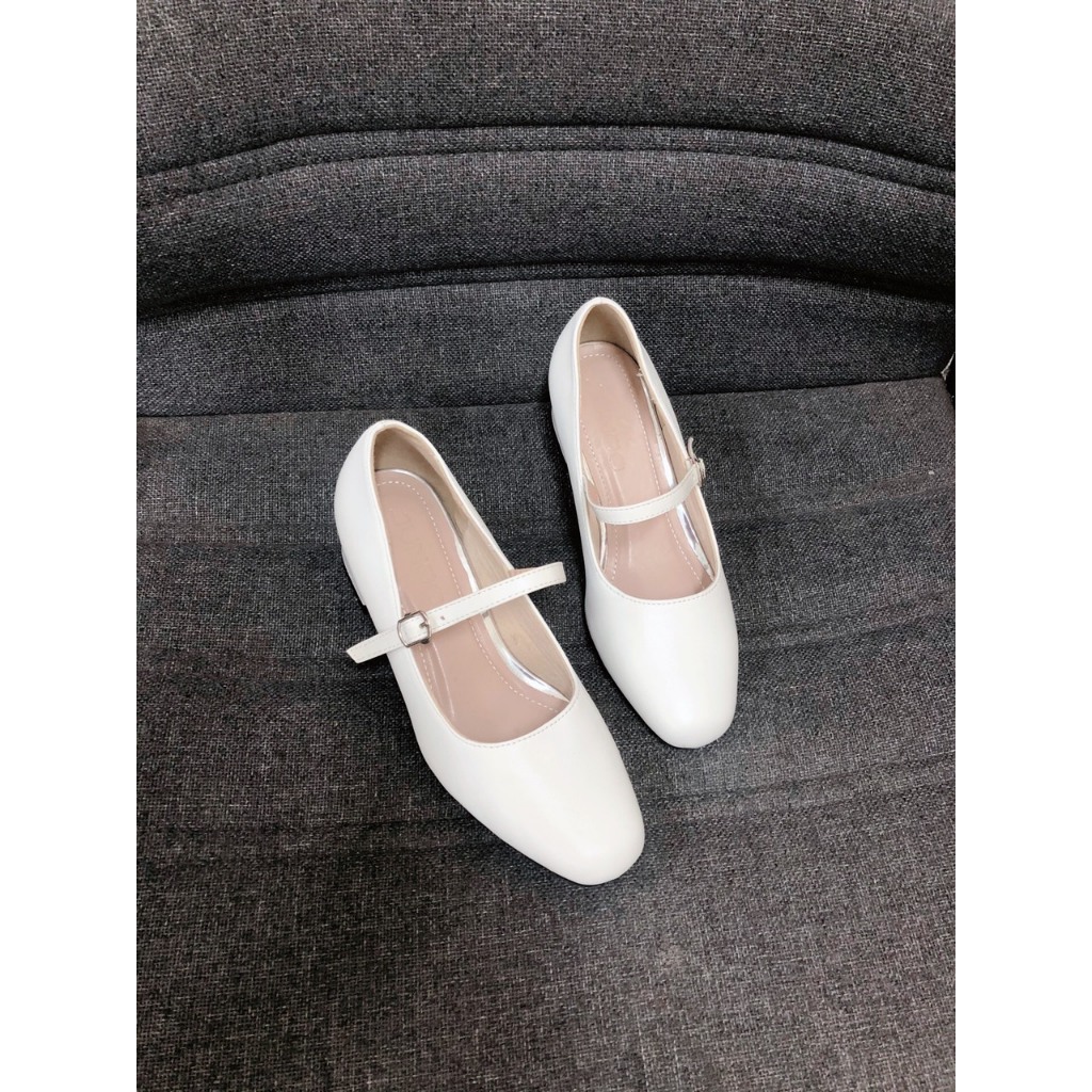 Giày cao gót 3cm có 3 màu đế vuông quai ngang kiểu dáng Mary Janes phong cách Hàn Quốc