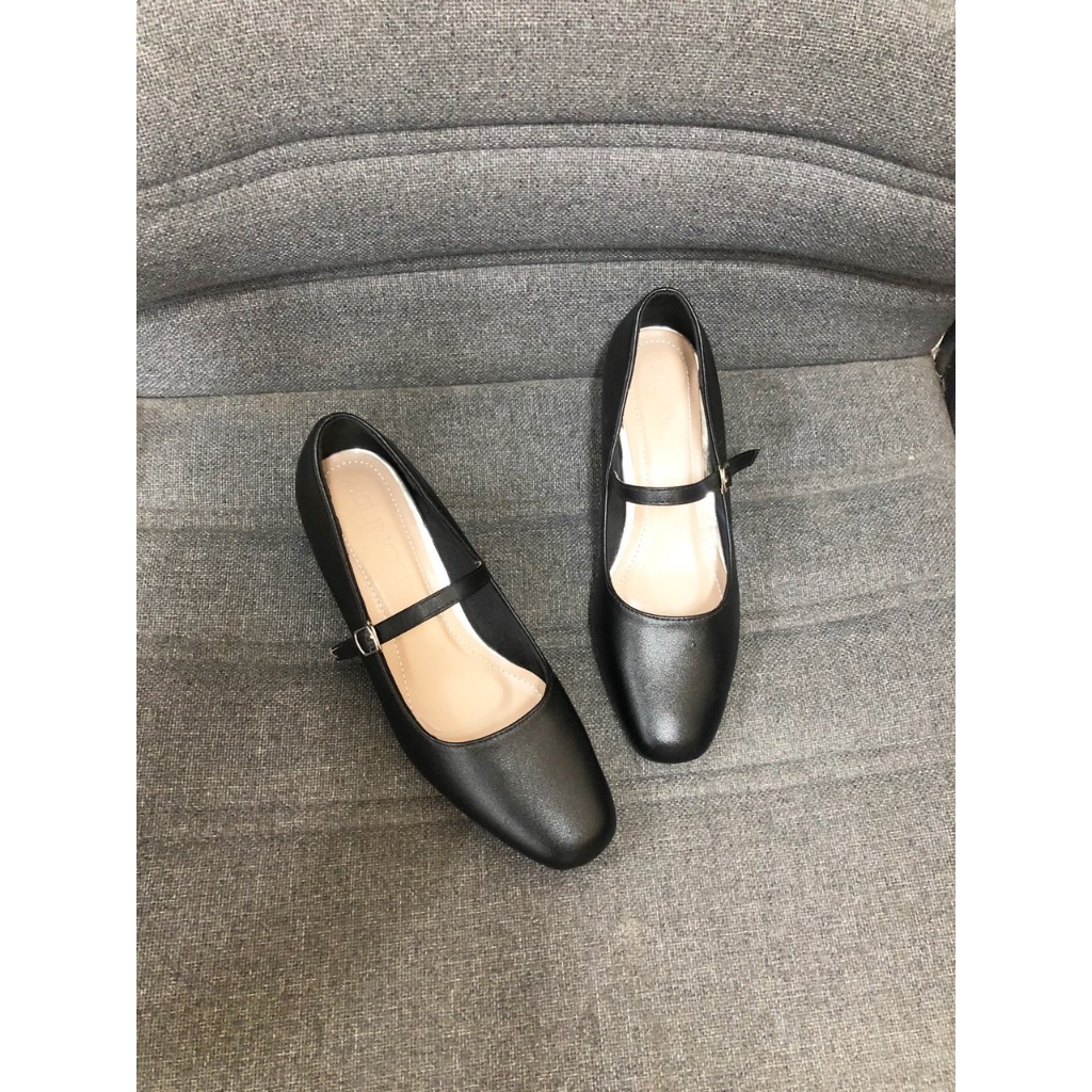 Giày cao gót 3cm có 3 màu đế vuông quai ngang kiểu dáng Mary Janes phong cách Hàn Quốc