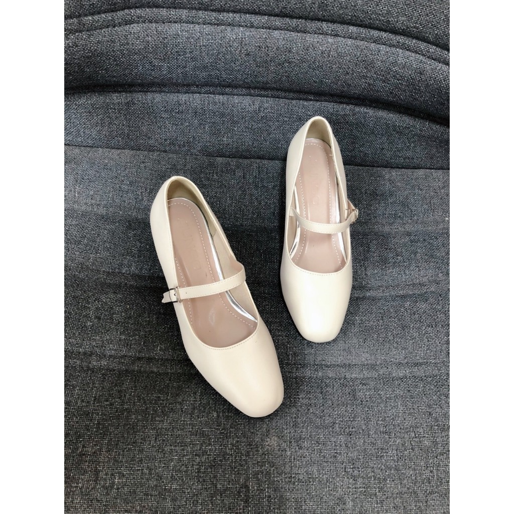 Giày cao gót 3cm có 3 màu đế vuông quai ngang kiểu dáng Mary Janes phong cách Hàn Quốc