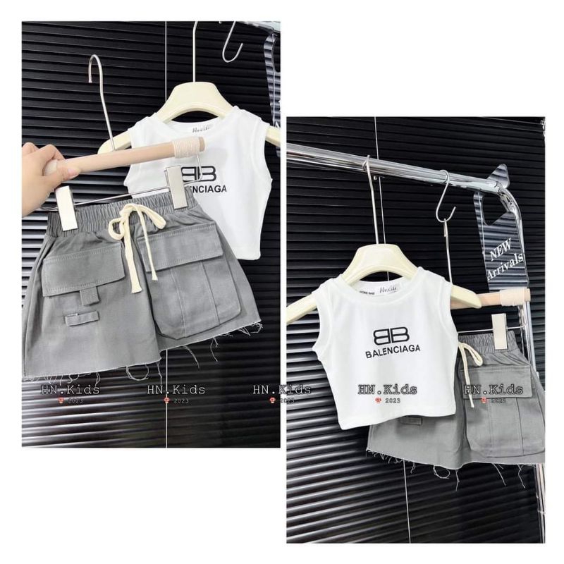 8 đến 28kg.set áo 3 lỗ+chân váy kaki túi hộp hip hop ak.hình thật treo xào ak