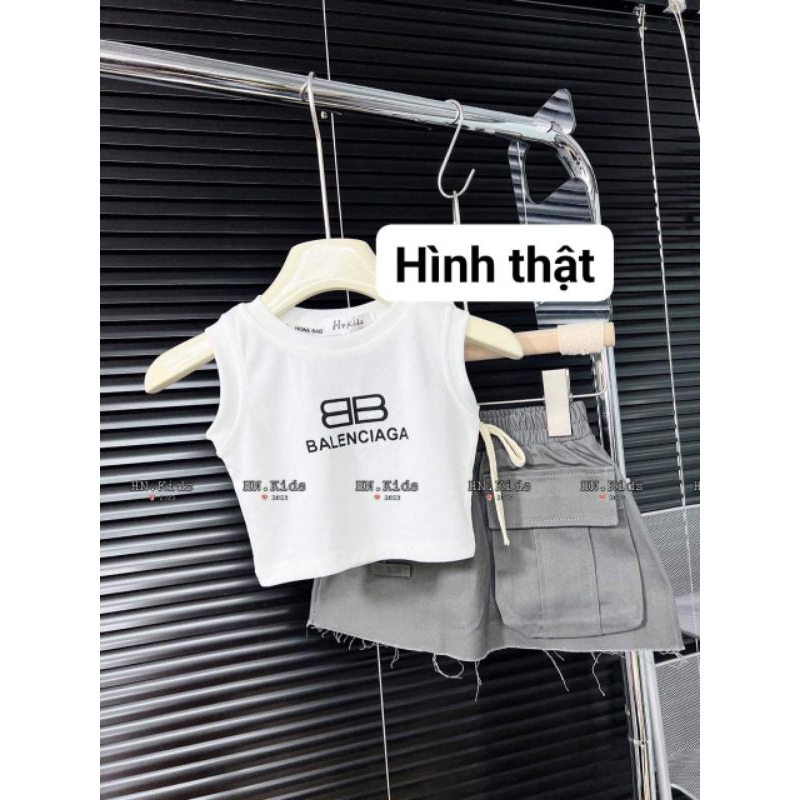 8 đến 28kg.set áo 3 lỗ+chân váy kaki túi hộp hip hop ak.hình thật treo xào ak