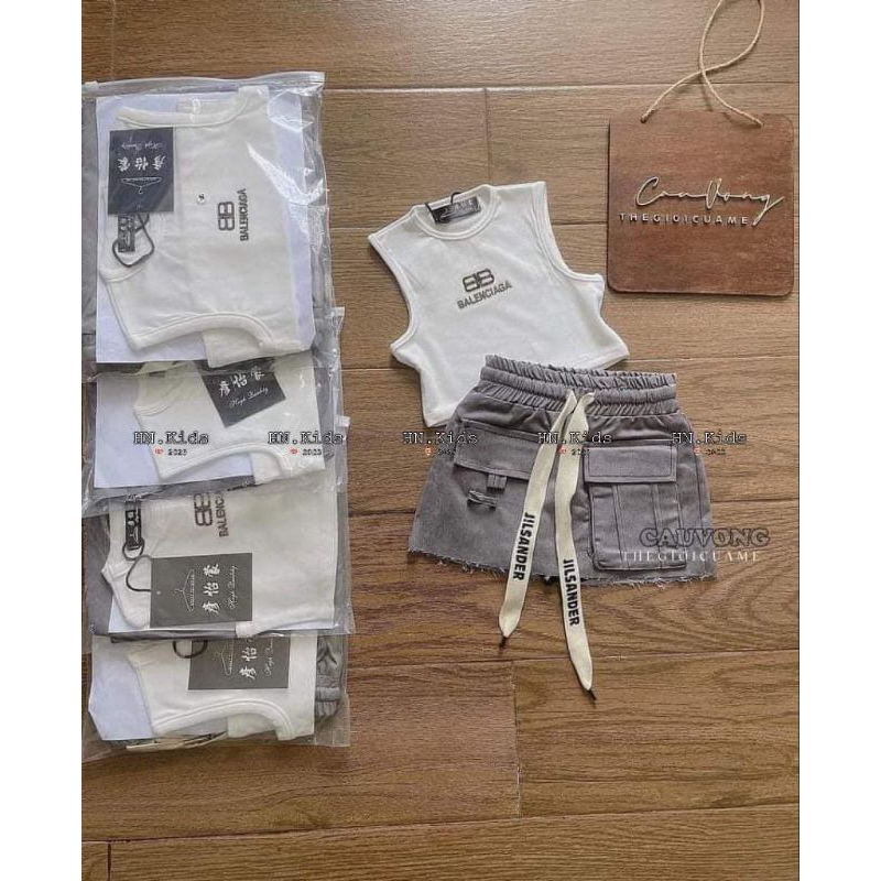 8 đến 28kg.set áo 3 lỗ+chân váy kaki túi hộp hip hop ak.hình thật treo xào ak