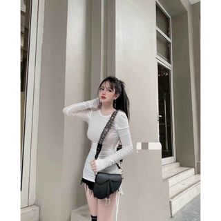 Áo thun cổ tròn rút dây 1 bên cá tính