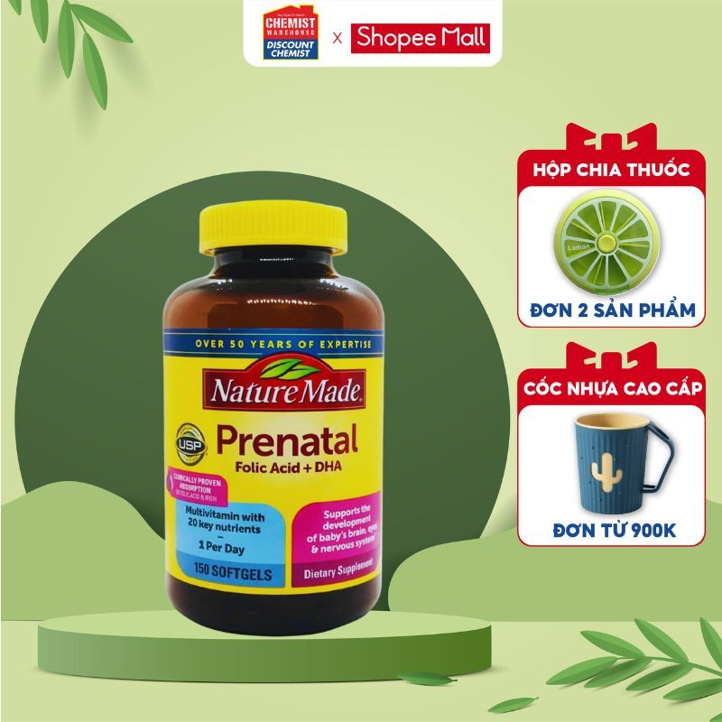 Vitamin tổng hợp cho mẹ bầu Nature Made Prenatal Folic Acid + DHA 150 viên