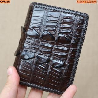 Ví da cá sấu 1 mặt đan viền Konavis cao cấp dạng đứng màu nâu làm từ vân đuôi - CW01-02D