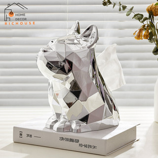 Hộp đựng khăn giấy hình chó Bull mạ kim loại sang trọng, Hộp đựng khăn giấy để bàn sáng tạo trang trí phòng khách