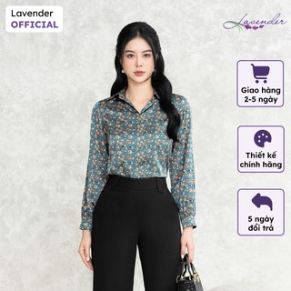 Áo sơ mi công sở nữ lavender màu hoa xanh cổ đức nẹp kê a2919