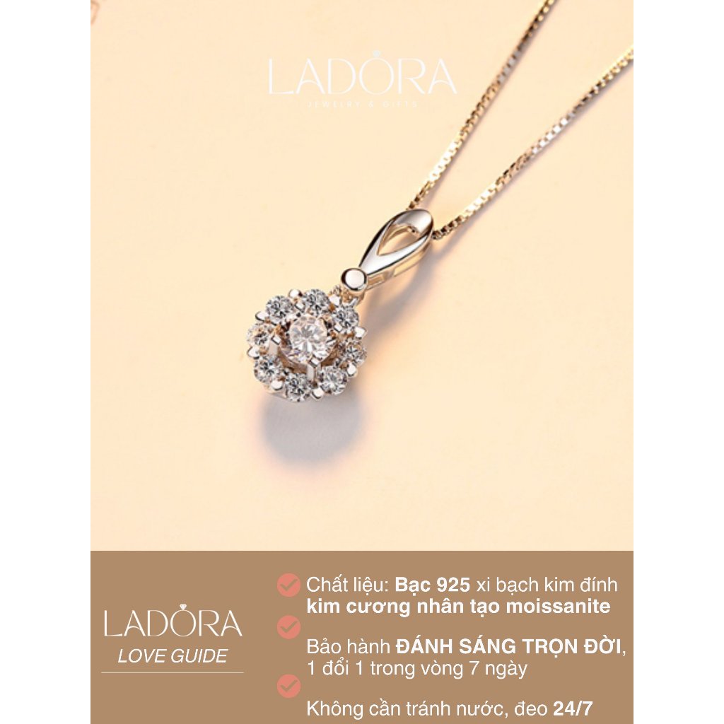 Dây chuyền bạc LADORA mặt hoa đính đá Moissanite trang sức nữ cao cấp ý 925 - LADD6