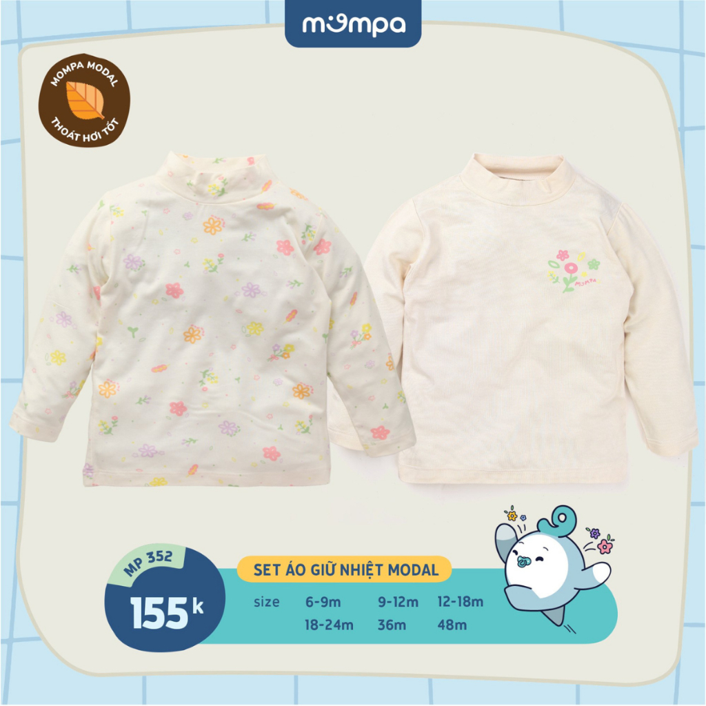 Set 2 áo giữ nhiệt cho bé Mompa 6 tháng-4 tuổi vải Modal mềm mại thấm hút thoáng khí 352
