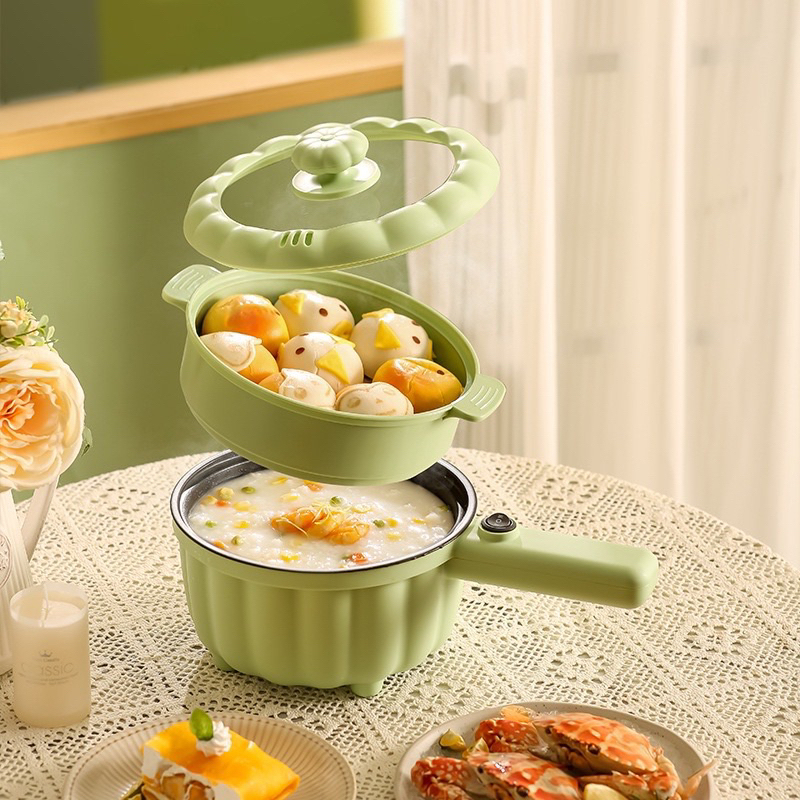 Nồi lẩu điện mini, nồi lẩu đa năng 2 ngăn có tay cầm dung tích 2l, nồi đa năng phù hợp cho học sinh,