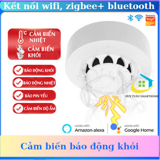 Cảm biến cảnh báo khói wifi, zigbee tuya/smartlife, tích hợp cảm biến nhiệt độ, độ ẩm