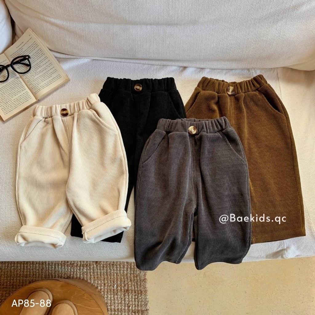Quần dài thu đông cho bé trai bé gái BAE KIDS 11kg đến 34kg nhung tăm dày dặn