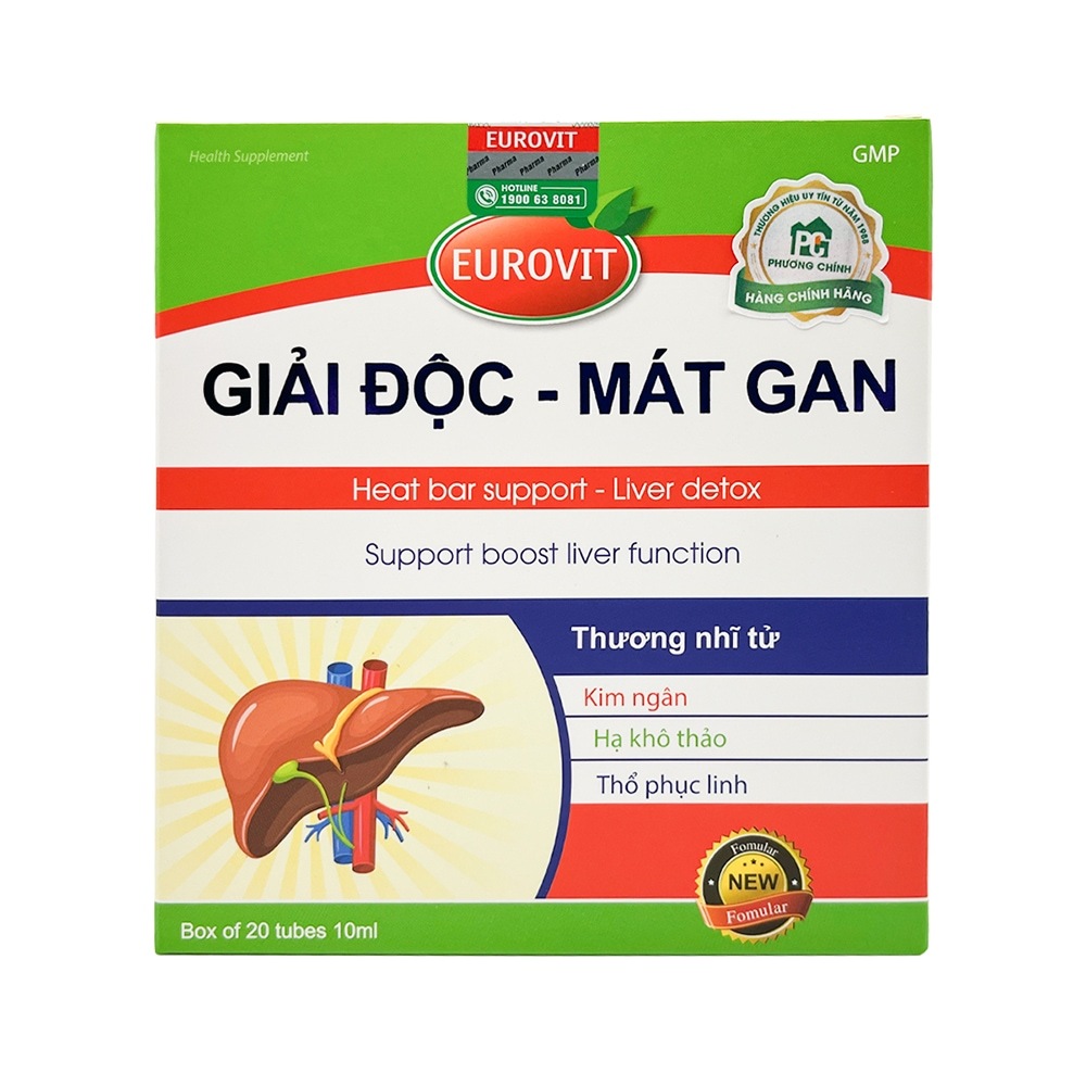 Giải Độc Mát Gan Eurovit - Hỗ Trợ Thanh Nhiệt, Giảm Mẩn Ngứa, Mề Đay (Hộp 20 Ống)