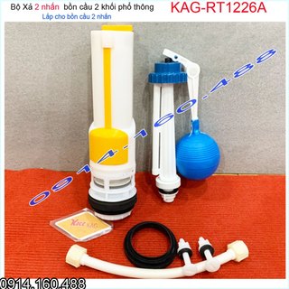 Bộ xả bồn cầu két nước rời 2 nút nhấn Tasaco KAG-RT1226A, trọn bộ xả 2 nhấn bàn cầu phao nhấn êm siêu bền