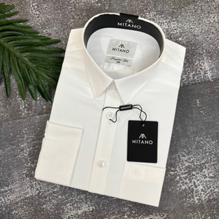 Áo sơmi trắng dài tay Mitano, regular fit, tà lượn, có túi ngực, vải modal AS2059.