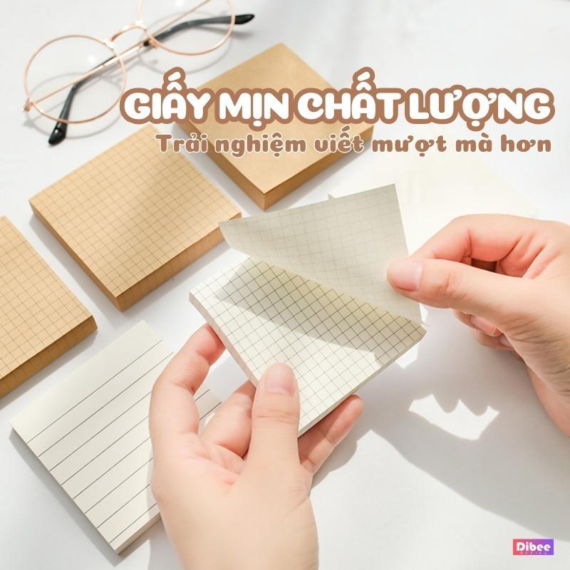 Giấy note ghi chú DiBee  2 màu, trơn, kẻ ngang, kẻ caro, phong cách vintage keo dán chắc chắn, trang trí decor NO70