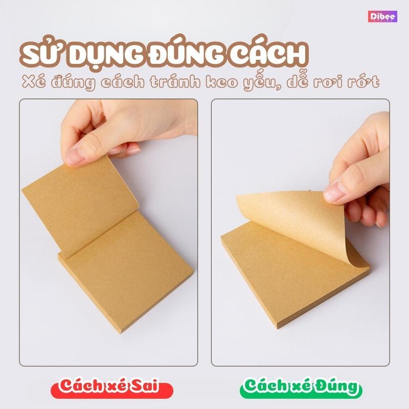 Giấy note ghi chú DiBee  2 màu, trơn, kẻ ngang, kẻ caro, phong cách vintage keo dán chắc chắn, trang trí decor NO70