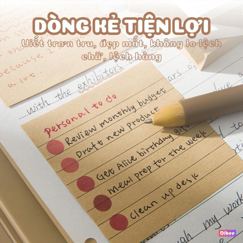 Giấy note ghi chú DiBee  2 màu, trơn, kẻ ngang, kẻ caro, phong cách vintage keo dán chắc chắn, trang trí decor NO70