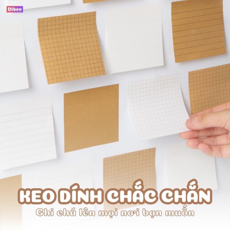 Giấy note ghi chú DiBee  2 màu, trơn, kẻ ngang, kẻ caro, phong cách vintage keo dán chắc chắn, trang trí decor NO70