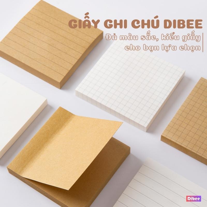Giấy note ghi chú DiBee  2 màu, trơn, kẻ ngang, kẻ caro, phong cách vintage keo dán chắc chắn, trang trí decor NO70